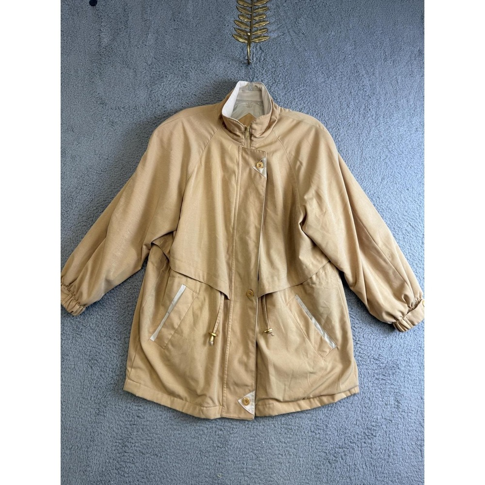 Vintage Innovations by Izzi Jacket Womens Large Tan Zip Snap Drawstring 80s